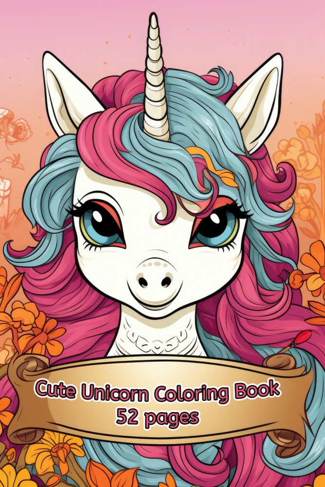 Cute Unicorn coloring book cover