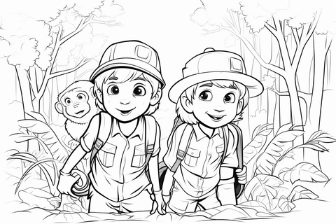 Young explorers coloring page